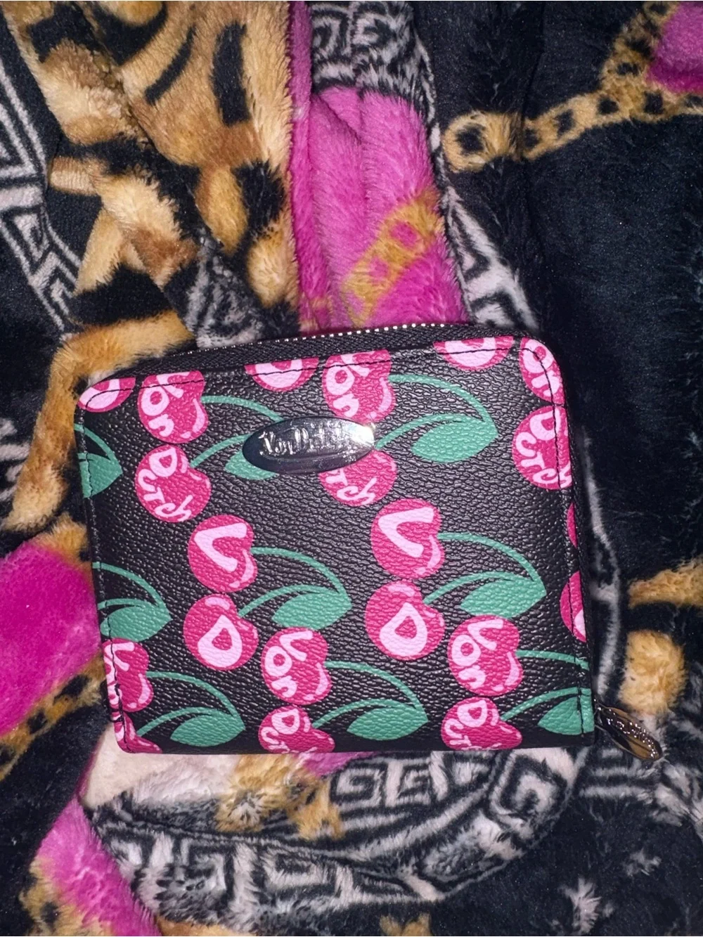 Bright Pink Cherry Print Wallet - Von Dutch